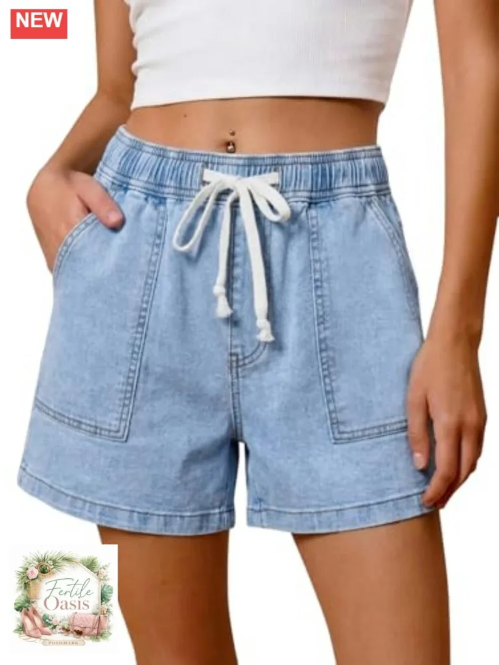 Baggy High Waisted Jean Shorts Summer Wide Leg Jorts Drawstring Denim